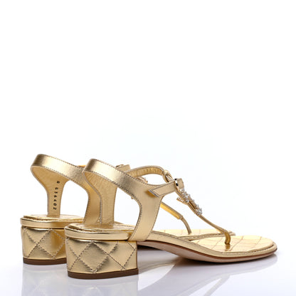 Chanel Laminated Lambskin Quilted CC Pearl Thong Sandals 39 Gold 4 of 10