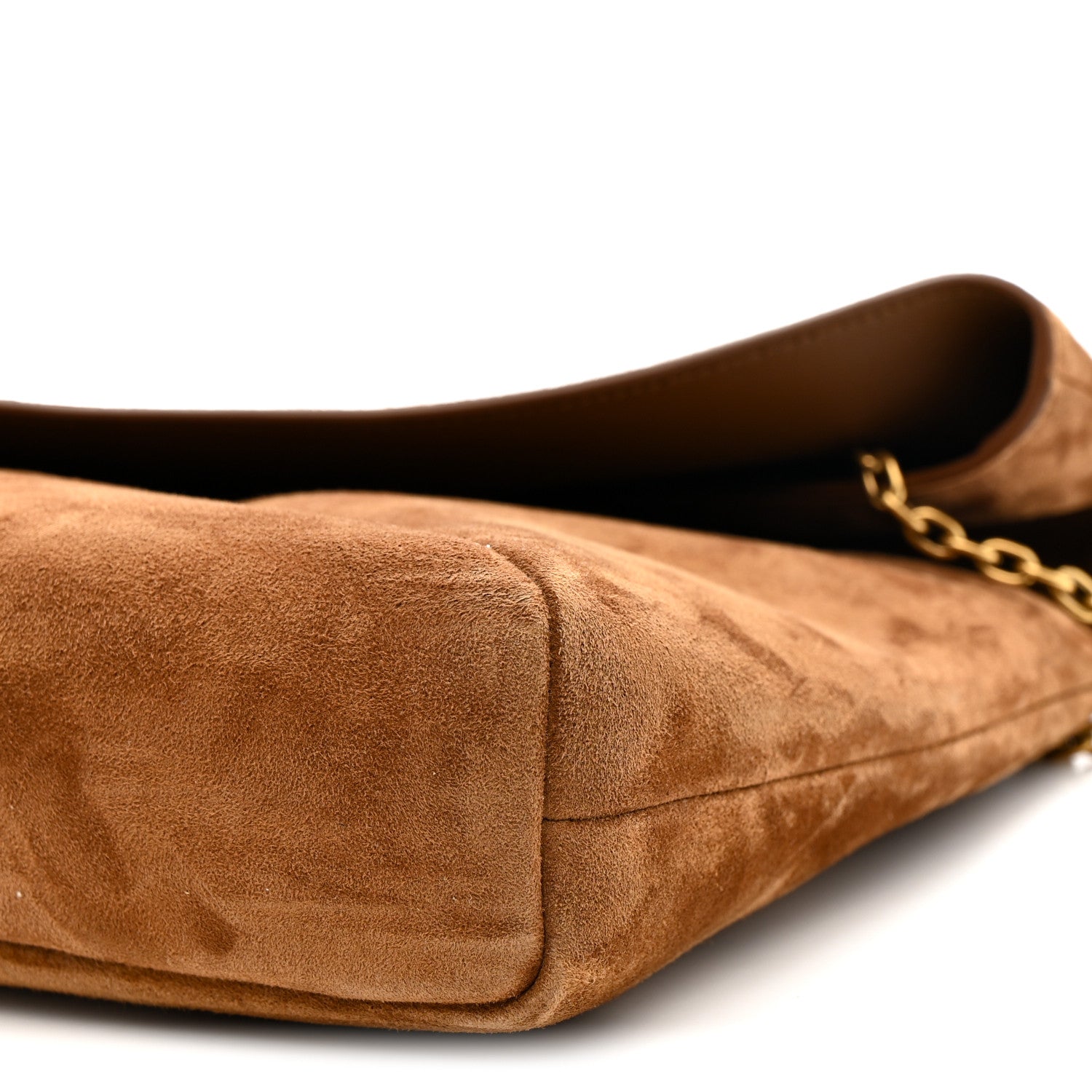 Saint Laurent Suede Large Cassandre Pouch On Chain Caramel Cognac