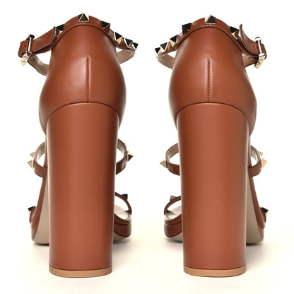 Valentino Garavani Calfskin Rockstud T-Strap 10/110mm Platform Sandals 41 Saddle Brown 5 of 6