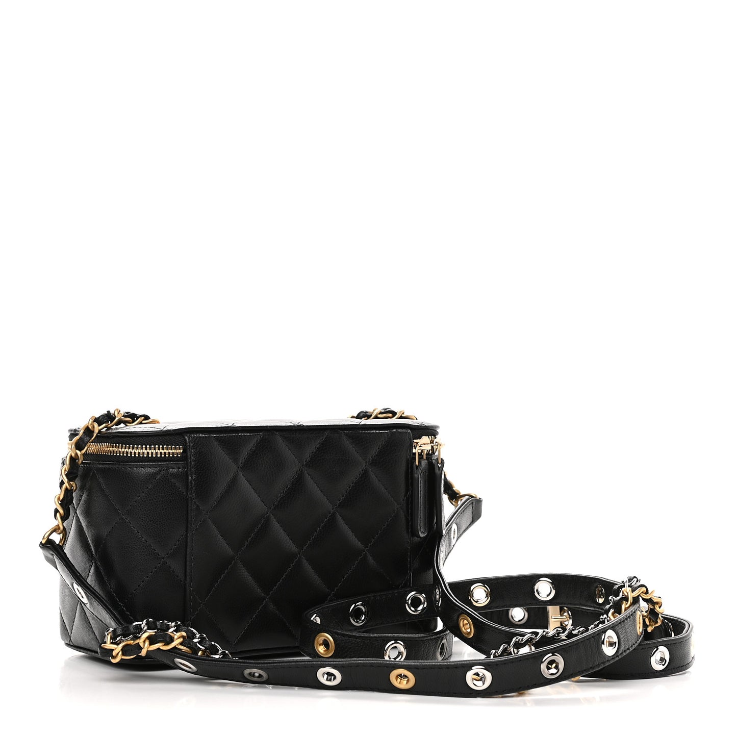 Goatskin Quilted Punk Essentials Vanity Case With Chain Black