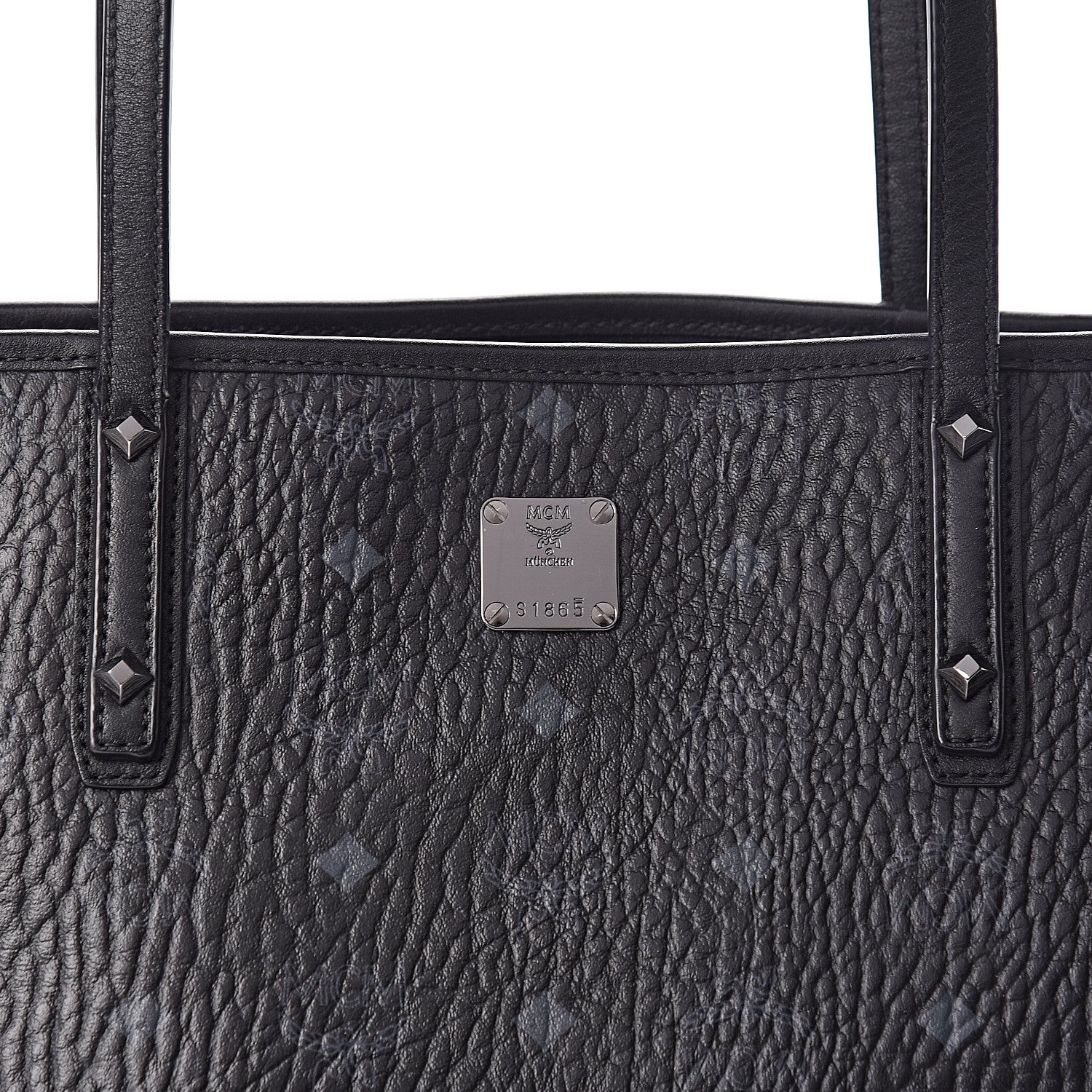 MCM Visetos Medium Anya Zip Top Shopper Tote Black 6 of 10