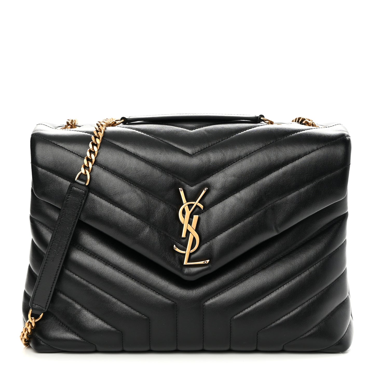 Calfskin Y Quilted Monogram Medium Loulou Chain Satchel Black