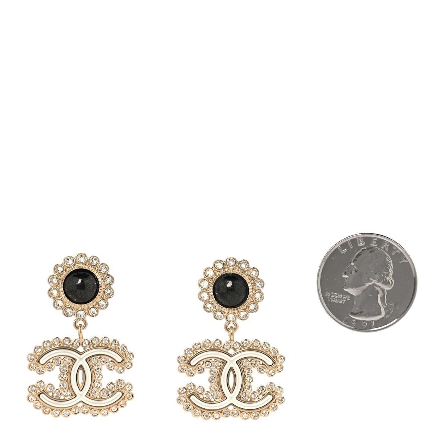 Crystal Pearl CC Drop Earrings Gold Black