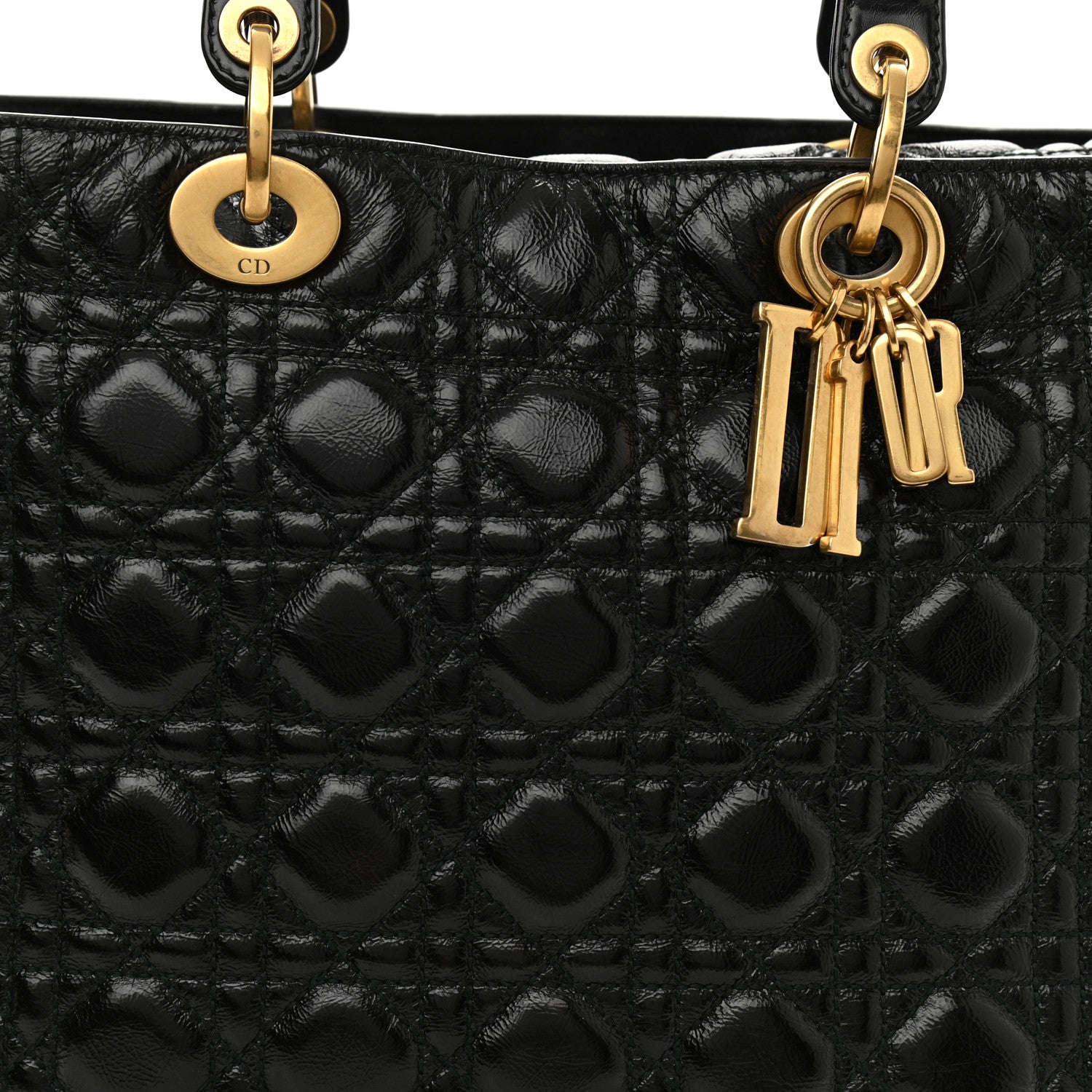 Christian Dior Crinkled Patent Cannage Large Lady Dior Black 7 of 9