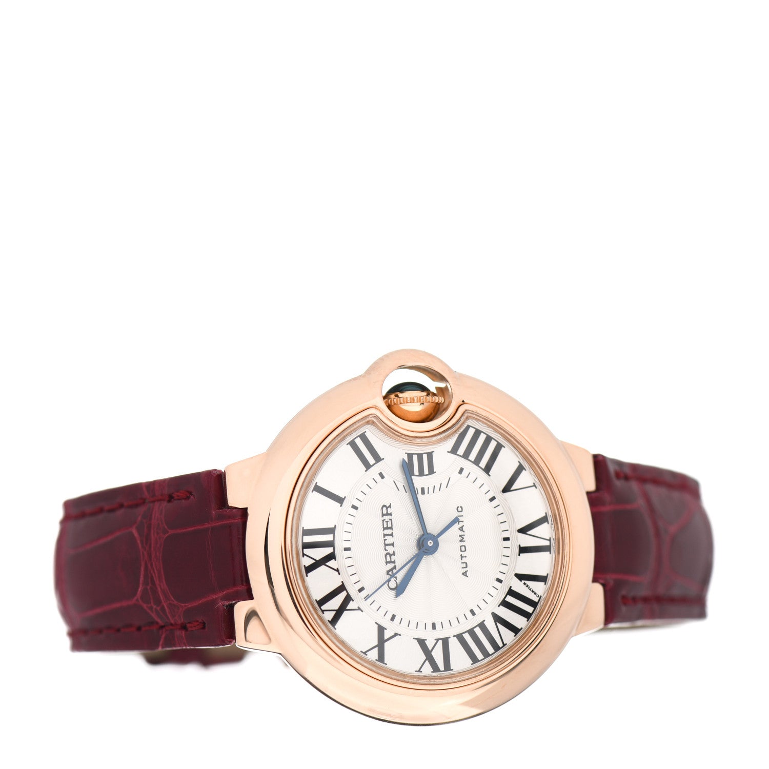 Cartier 18K Pink Gold Alligator 33mm Ballon Bleu De Cartier Automatic Watch Red 2 of 4