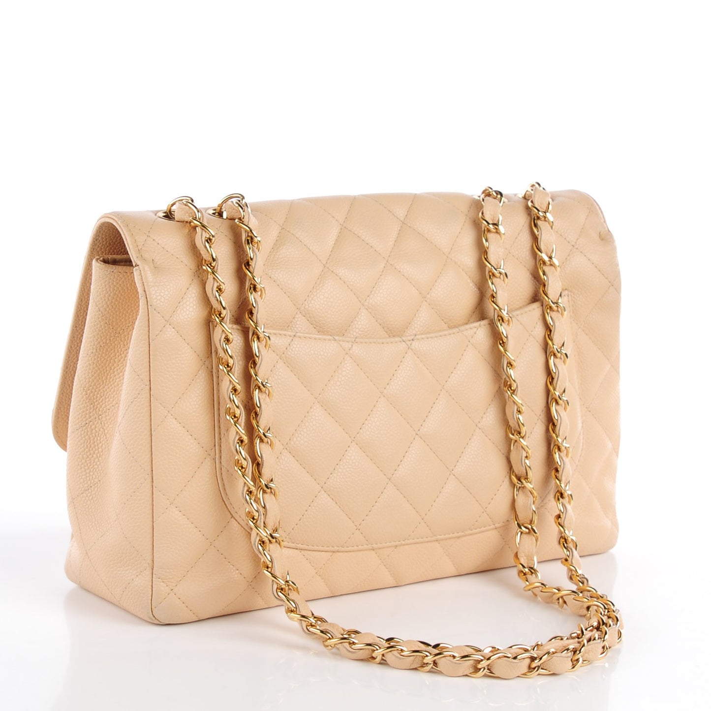Caviar Quilted Jumbo Single Flap Beige Clair