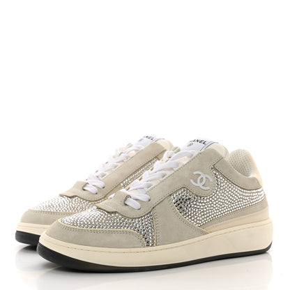 Chanel Calfskin Suede Crystal Womens CC Sneakers 40 White 3 of 9