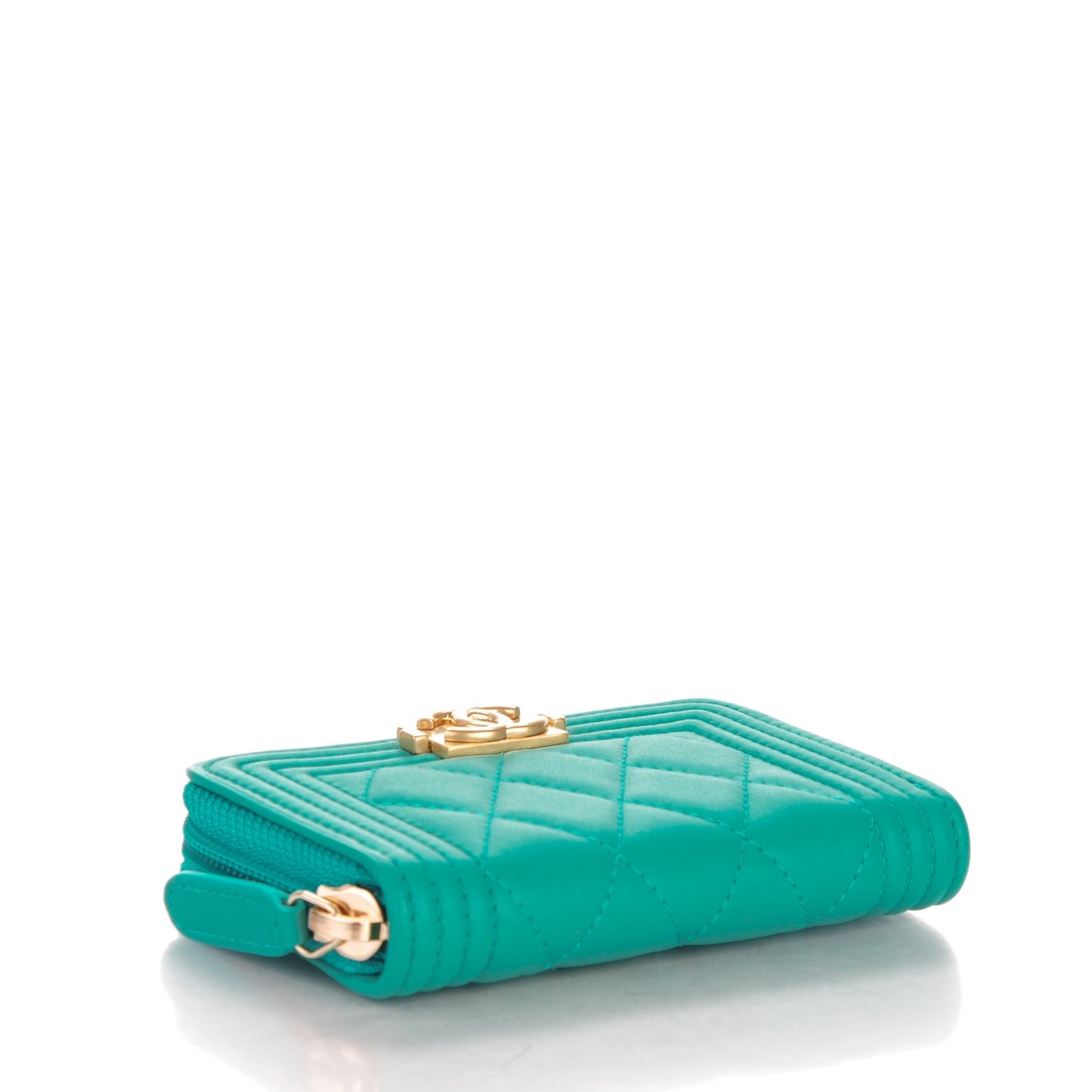 Calfskin Quilted Boy Zip Around Coin Purse Wallet Turquoise