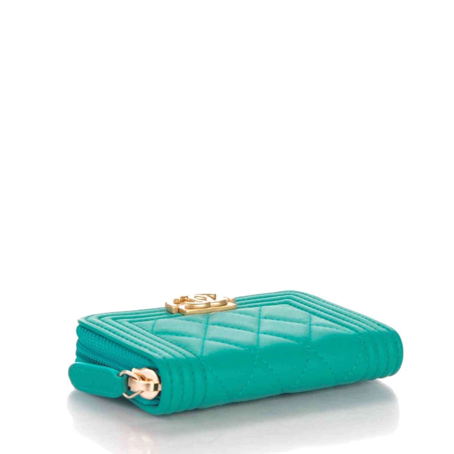 Chanel Calfskin Quilted Boy Zip Around Coin Purse Wallet Turquoise 4 of 7