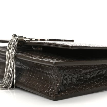 Saint Laurent Calfskin Crocodile Embossed Kate Monogram Tassel Chain Wallet Dark Brown 8 of 8