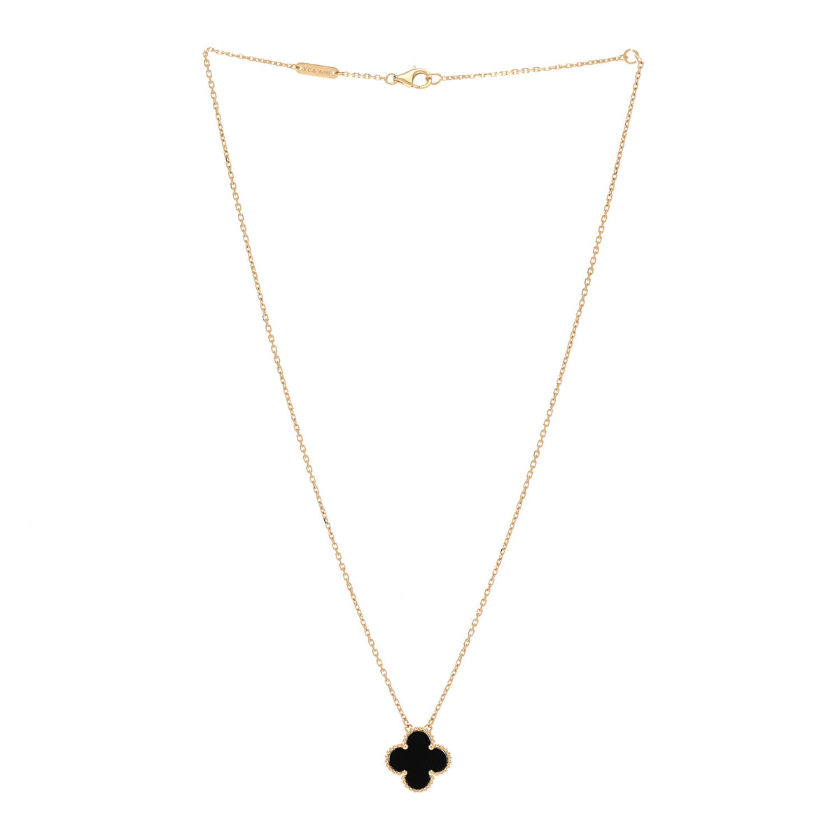 Van Cleef & Arpels 18K Yellow Gold Black Onyx Vintage Alhambra Pendant Necklace 3 of 6