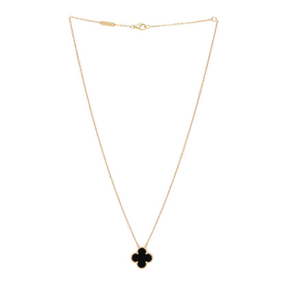 Van Cleef & Arpels 18K Yellow Gold Black Onyx Vintage Alhambra Pendant Necklace 3 of 6