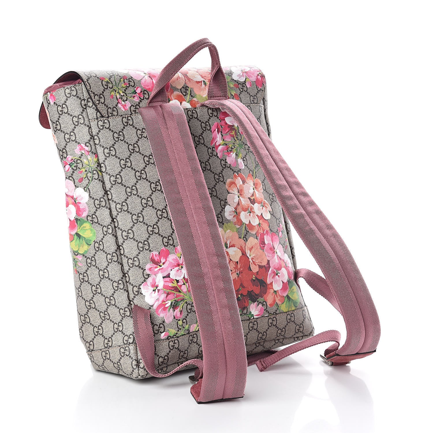 Gucci GG Supreme Monogram Blooms Medium Single Buckle Backpack Beige Multicolor Dry Rose 3 of 8