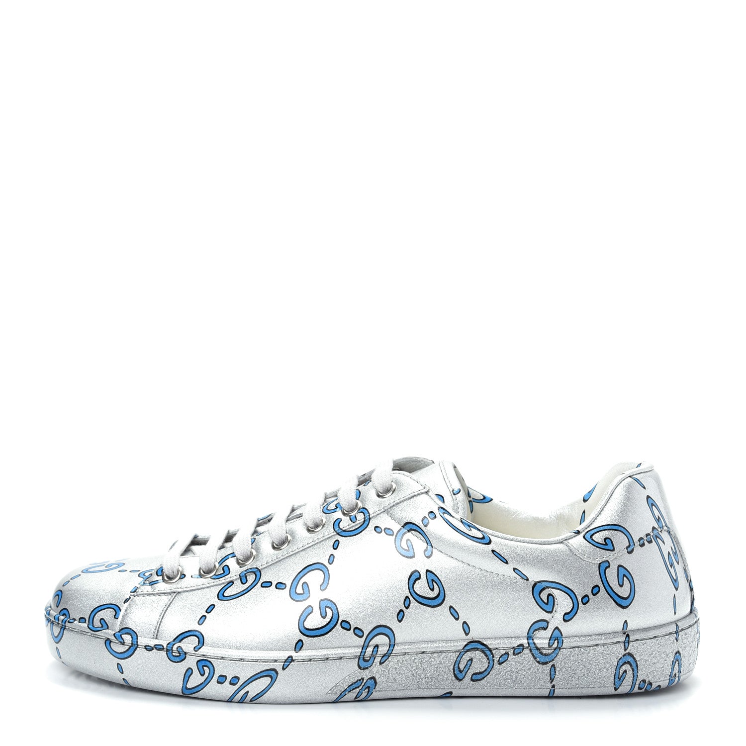Gucci Miro Rubber Wax GucciGhost Print Mens New Ace Sneakers 8 Silver 1 of 10