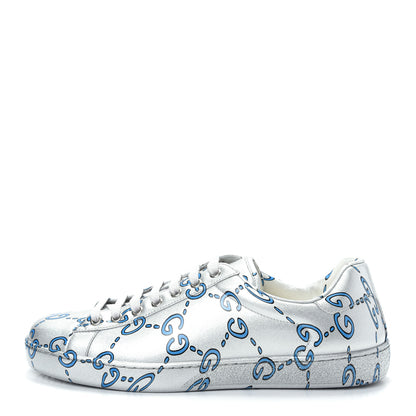 Gucci Miro Rubber Wax GucciGhost Print Mens New Ace Sneakers 8 Silver 1 of 10