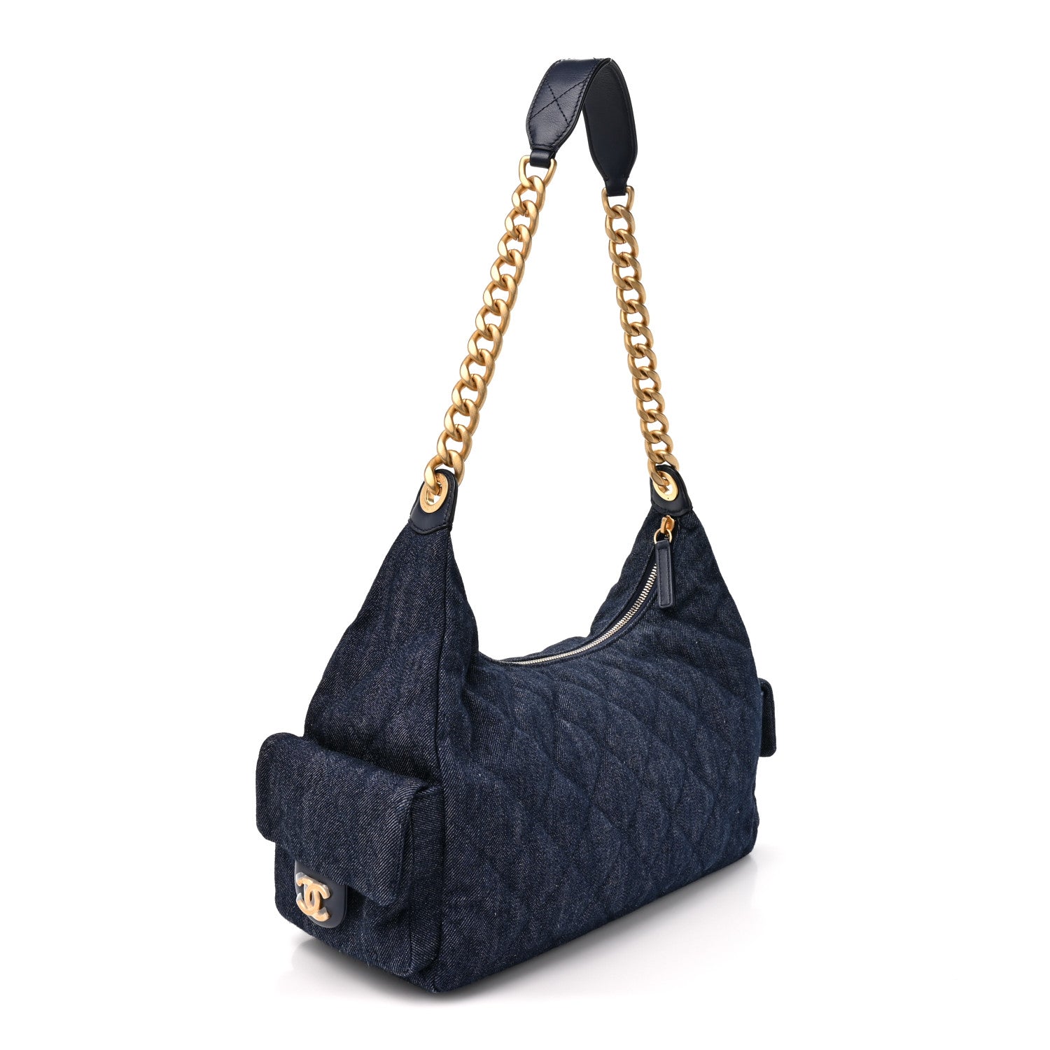 Chanel Washed Denim Quilted Large Trendy Pockets Hobo Dark Blue 2 of 10