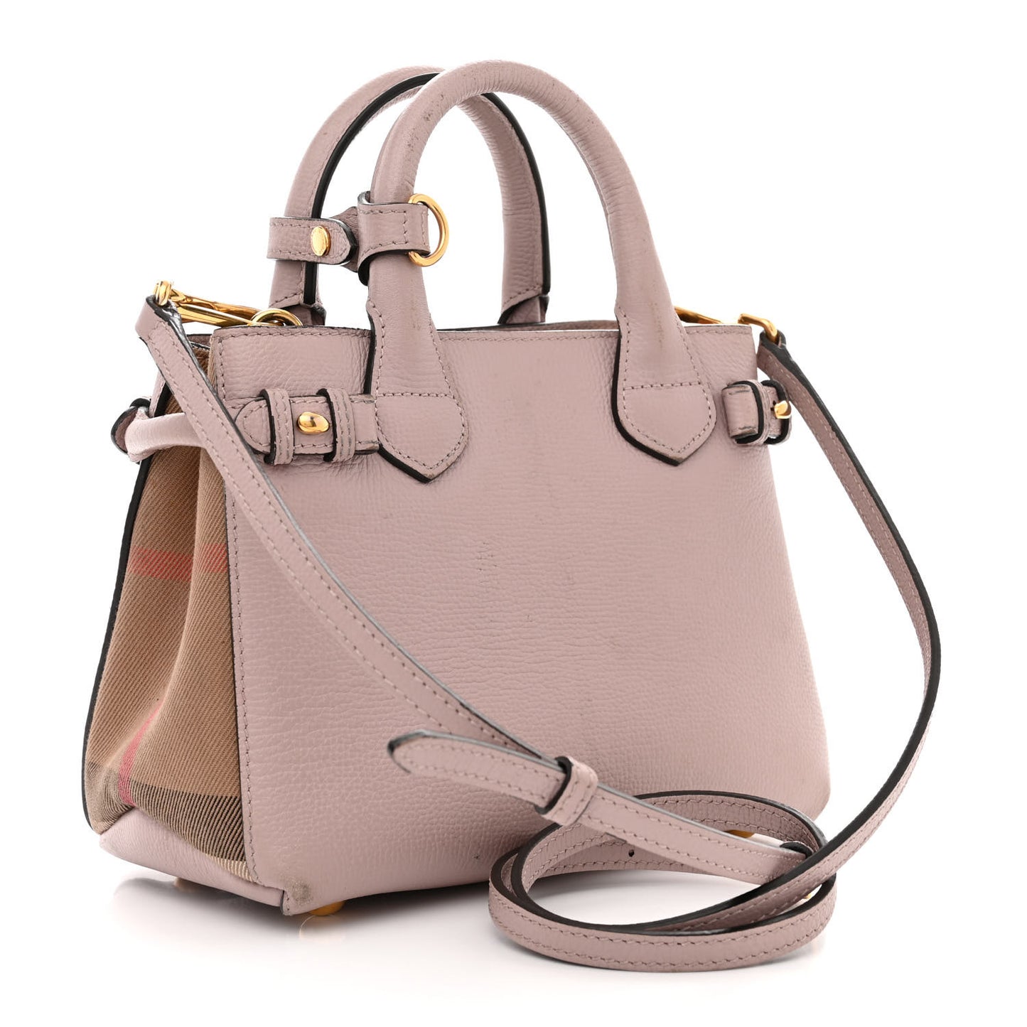 Derby Calfskin House Check Small Banner Tote Pink