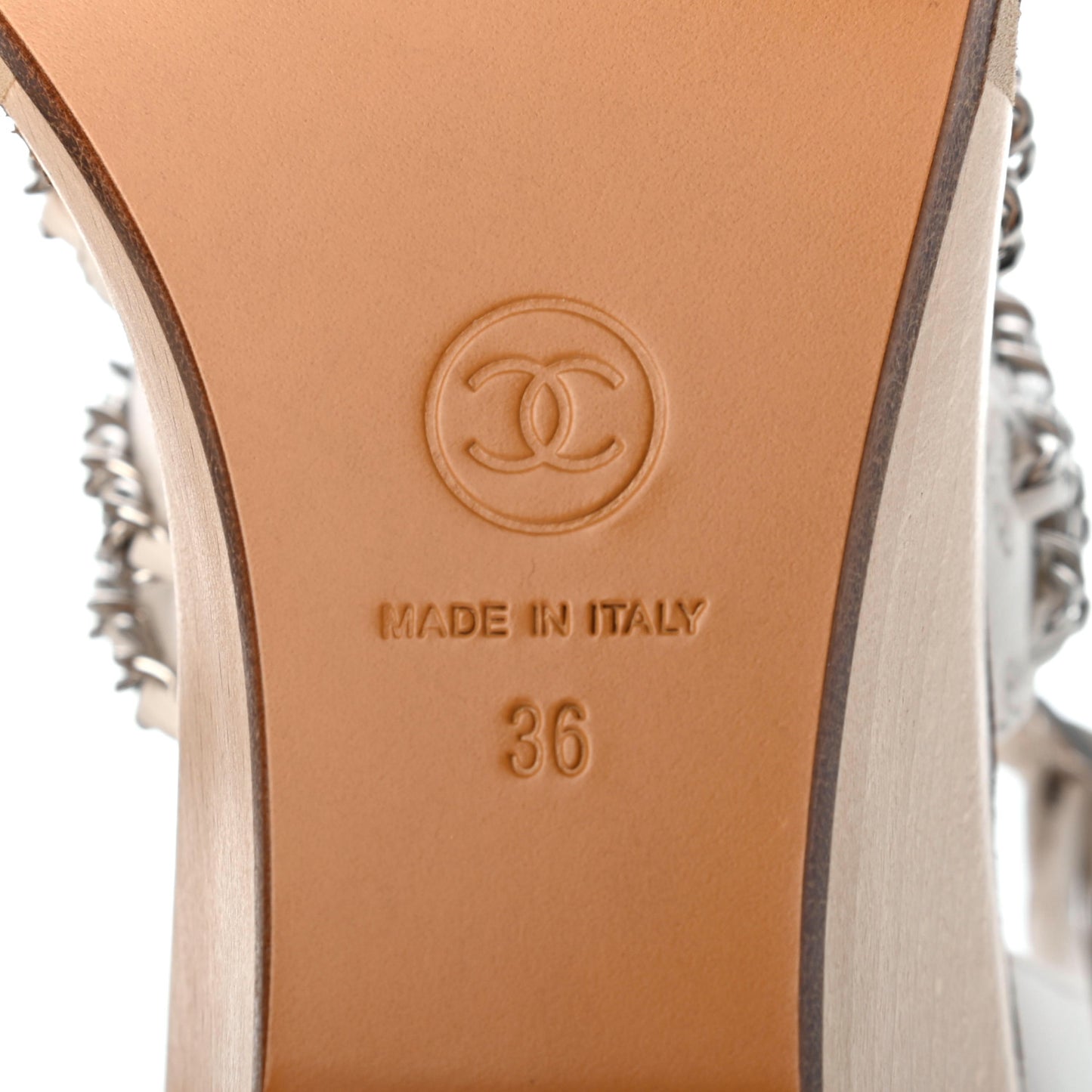 Lambskin Quilted Chain Wedge Sandals 36 White