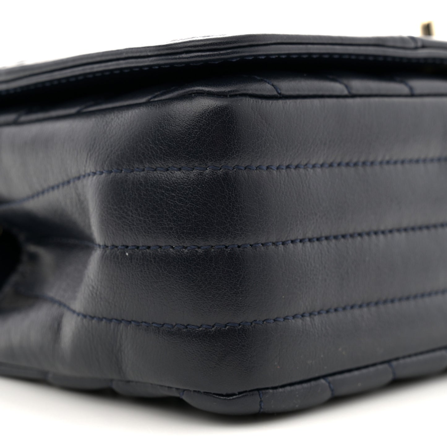 Calfskin Chevron Quilted Mini Statement Flap Navy Blue