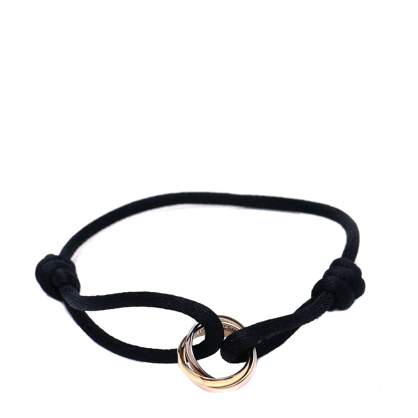 18K Pink Yellow White Gold Trinity Adjustable Cord Bracelet Black