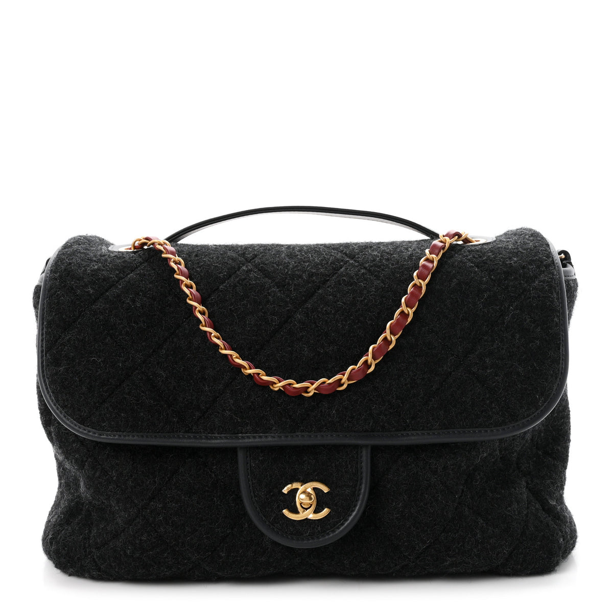 Chanel Wool Quitled Top Handle Maxi Flap Dark Grey 1 of 10