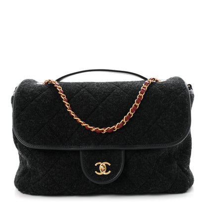 Chanel Wool Quitled Top Handle Maxi Flap Dark Grey 1 of 10