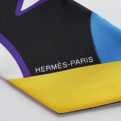 Hermes Silk Graff Graffiti Twilly Black Jaune Vert 4 of 5