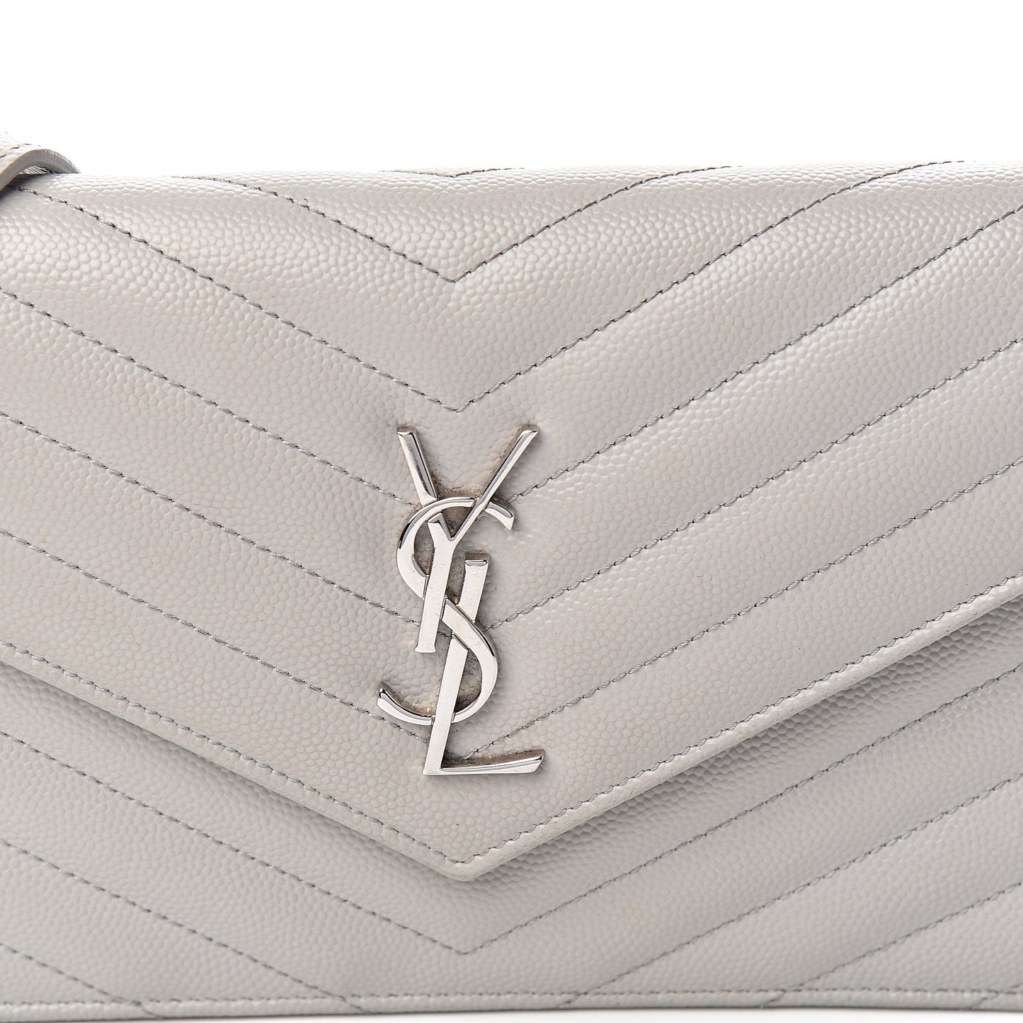Grain De Poudre Matelasse Chevron Monogram Envelope Chain Wallet Fog