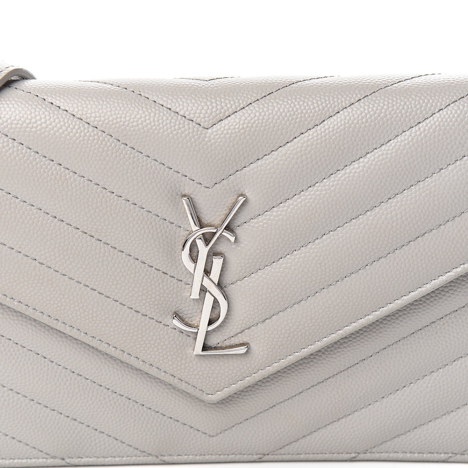 Saint Laurent Grain De Poudre Matelasse Chevron Monogram Envelope Chain Wallet Fog 12 of 12