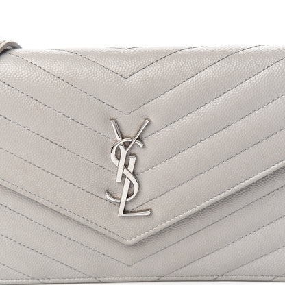 Saint Laurent Grain De Poudre Matelasse Chevron Monogram Envelope Chain Wallet Fog 12 of 12