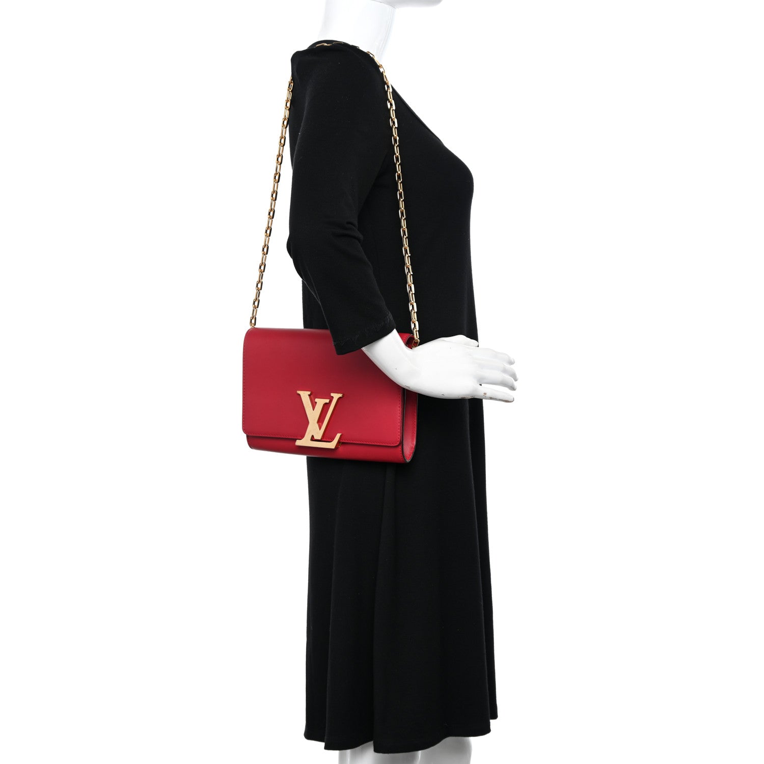 Louis Vuitton Calfskin Chain Louise MM Red 3 of 11