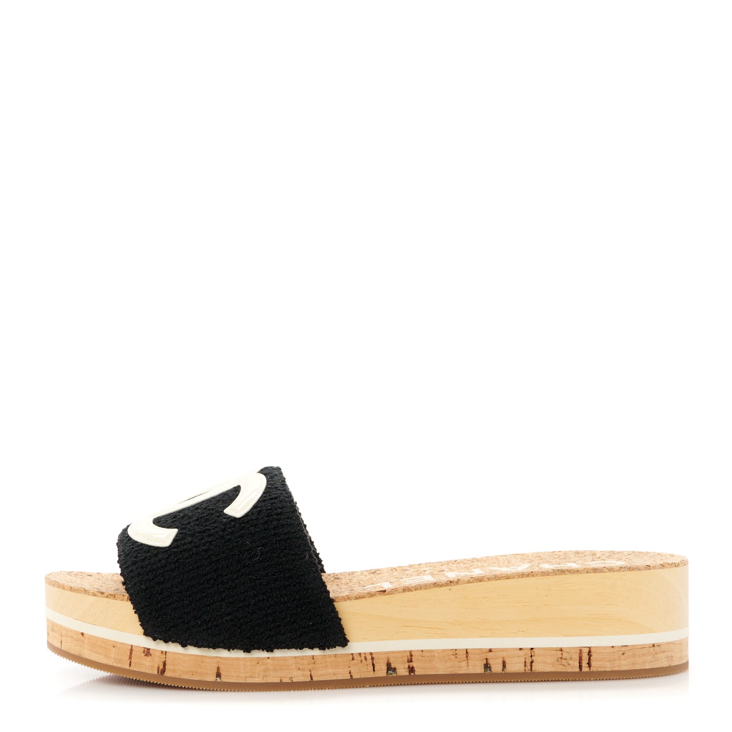 Chanel Tweed Cork CC Mule Sandal 37 Black 1 of 9