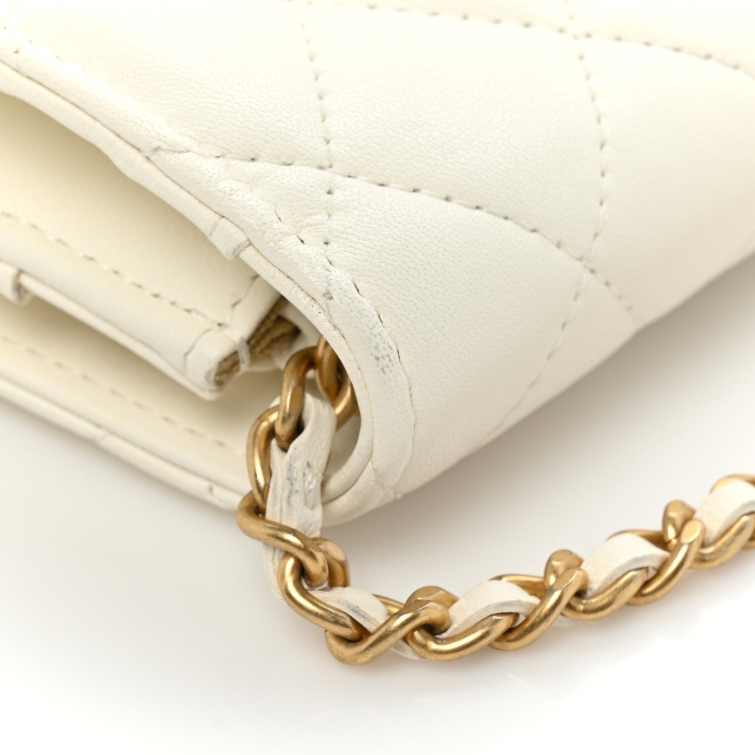 Chanel Lambskin Quilted CC Pearl Crush Wallet on Chain WOC White 17 of 19