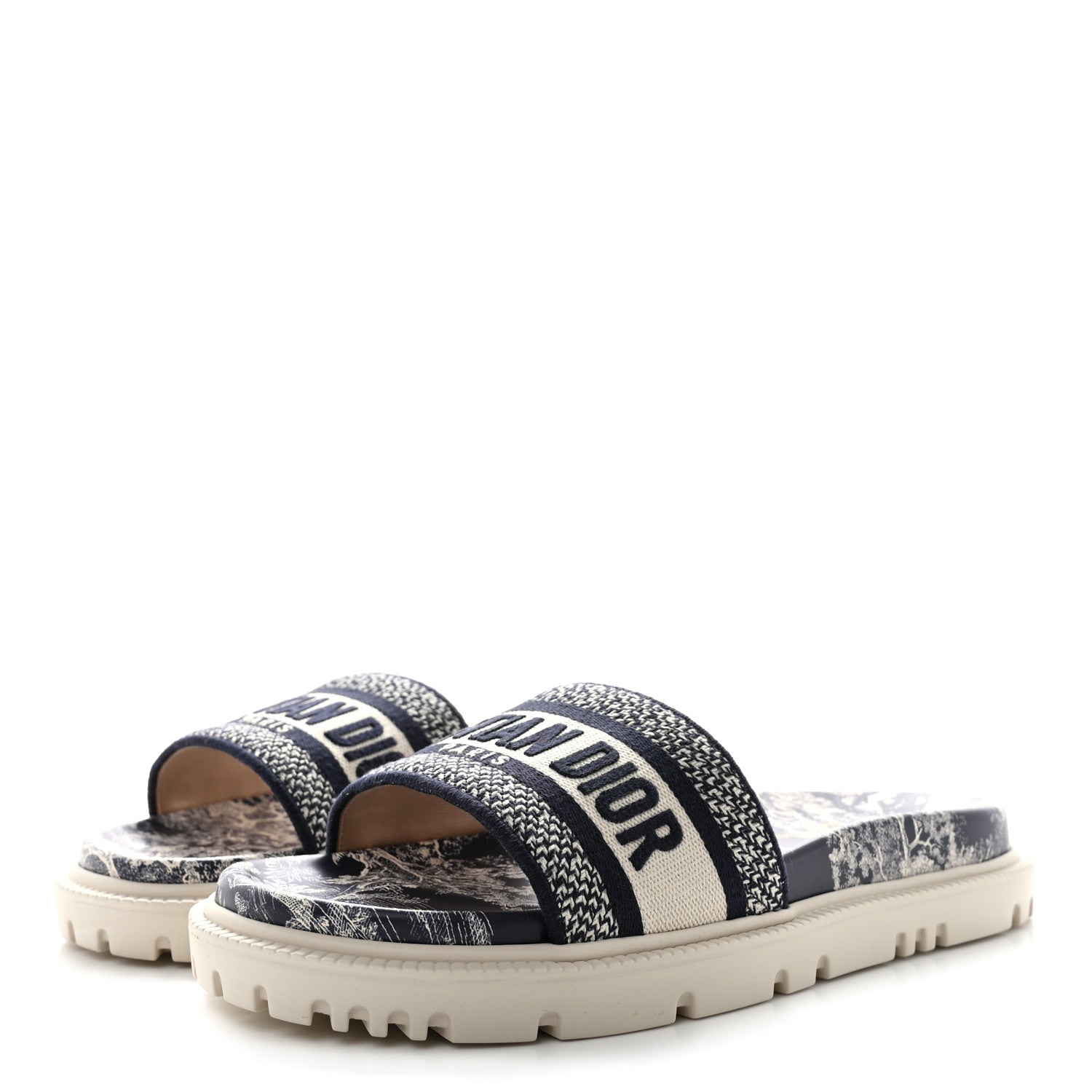 Christian Dior Canvas Toile de Jouy Embroidered Dway 10mm Slide Sandals 38.5 Deep Blue 3 of 9