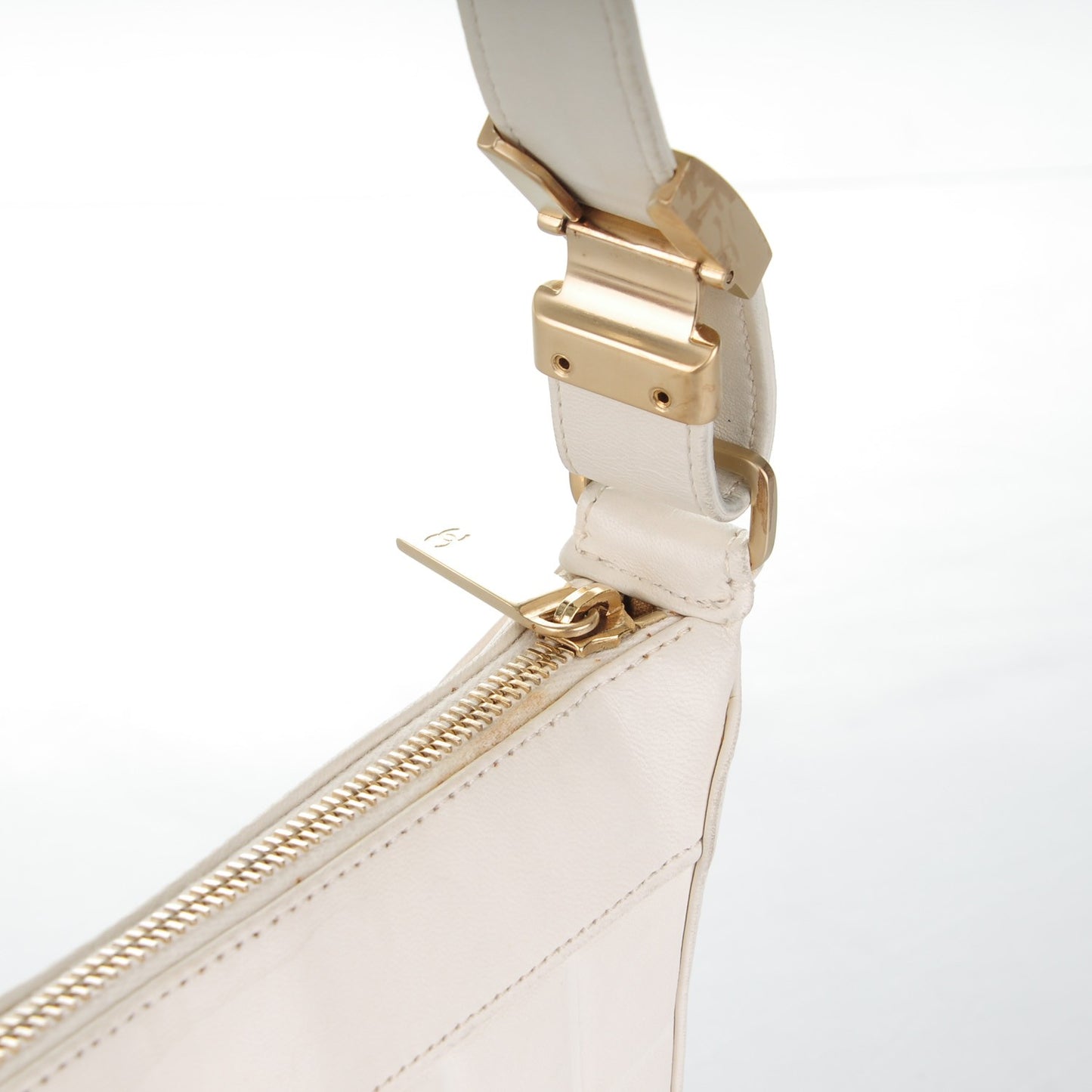 Lambskin Chocolate Bar Quilted Small Shoulder Bag White