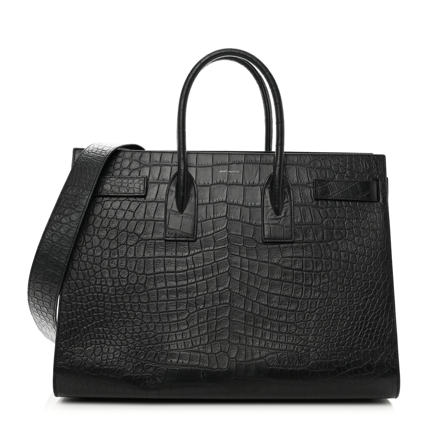 Calfskin Crocodile Embossed Large Sac De Jour Carryall Black