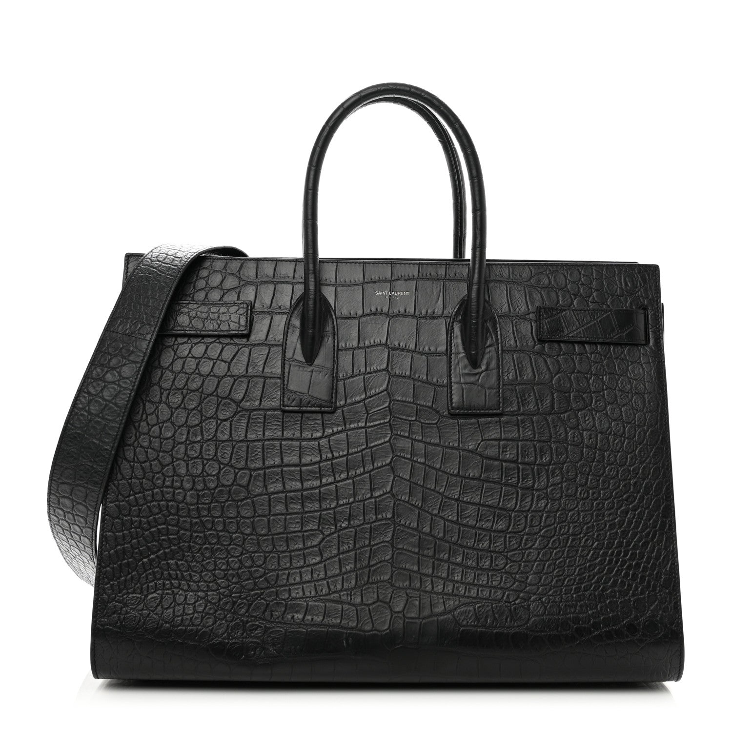 Saint Laurent Calfskin Crocodile Embossed Large Sac De Jour Carryall Black 1 of 10