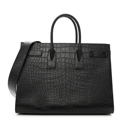 Saint Laurent Calfskin Crocodile Embossed Large Sac De Jour Carryall Black 1 of 10
