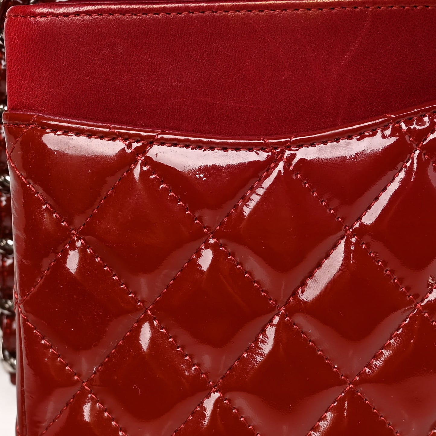Patent Calfskin Quilted Medium Double Flap Dark Red