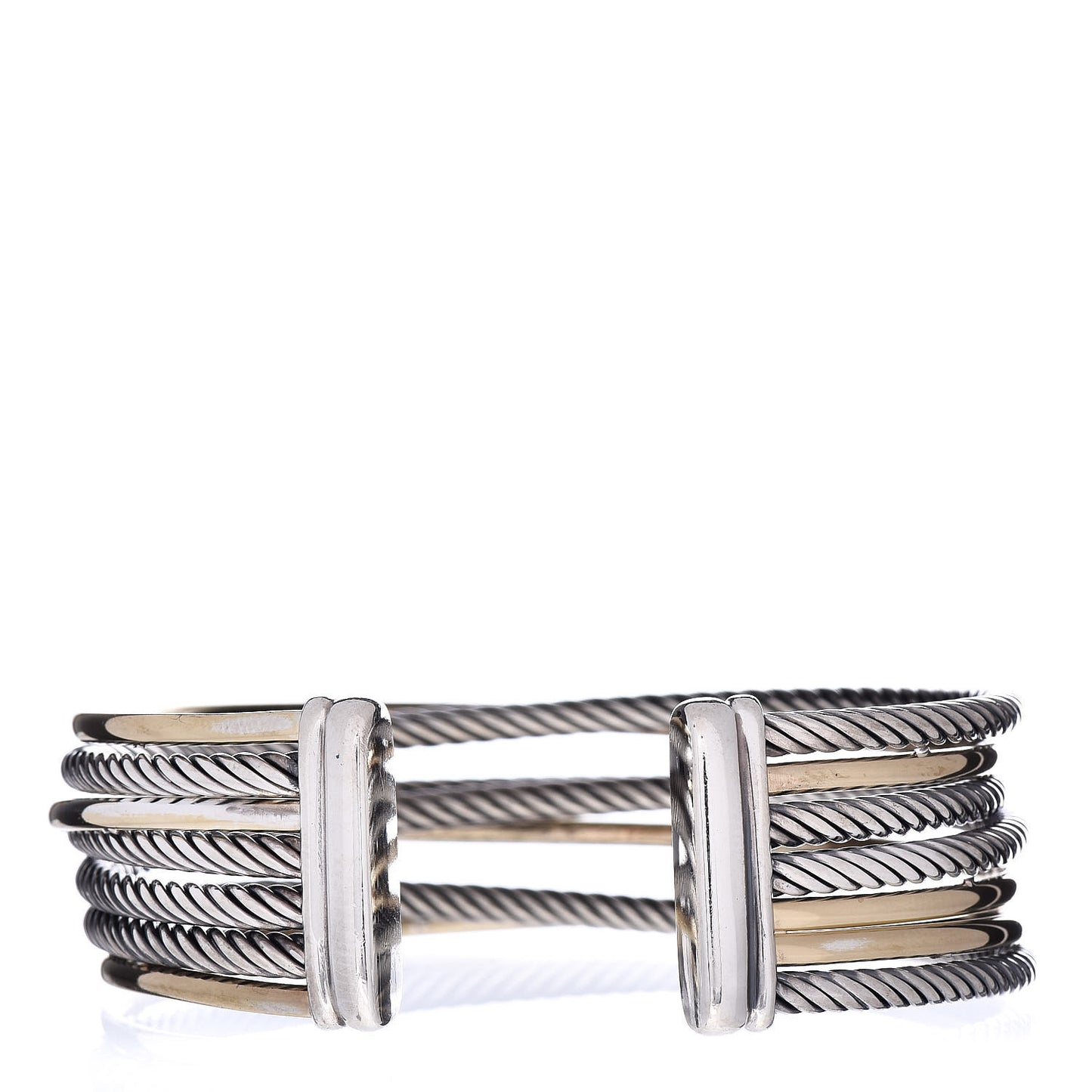 Sterling Silver 18K Yellow Gold 21mm Four Row Crossover Cuff Bracelet