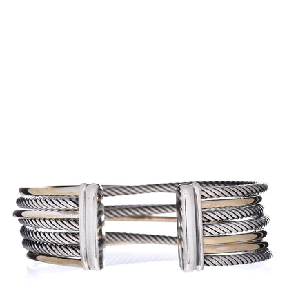 David Yurman Sterling Silver 18K Yellow Gold 21mm Four Row Crossover Cuff Bracelet 3 of 5