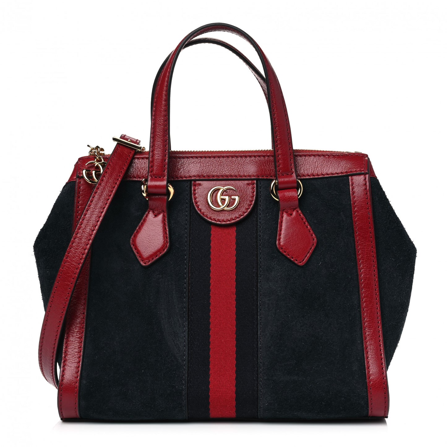 Suede Calfskin Web Small Ophidia Tote Bag New Blue Romantic Cherry