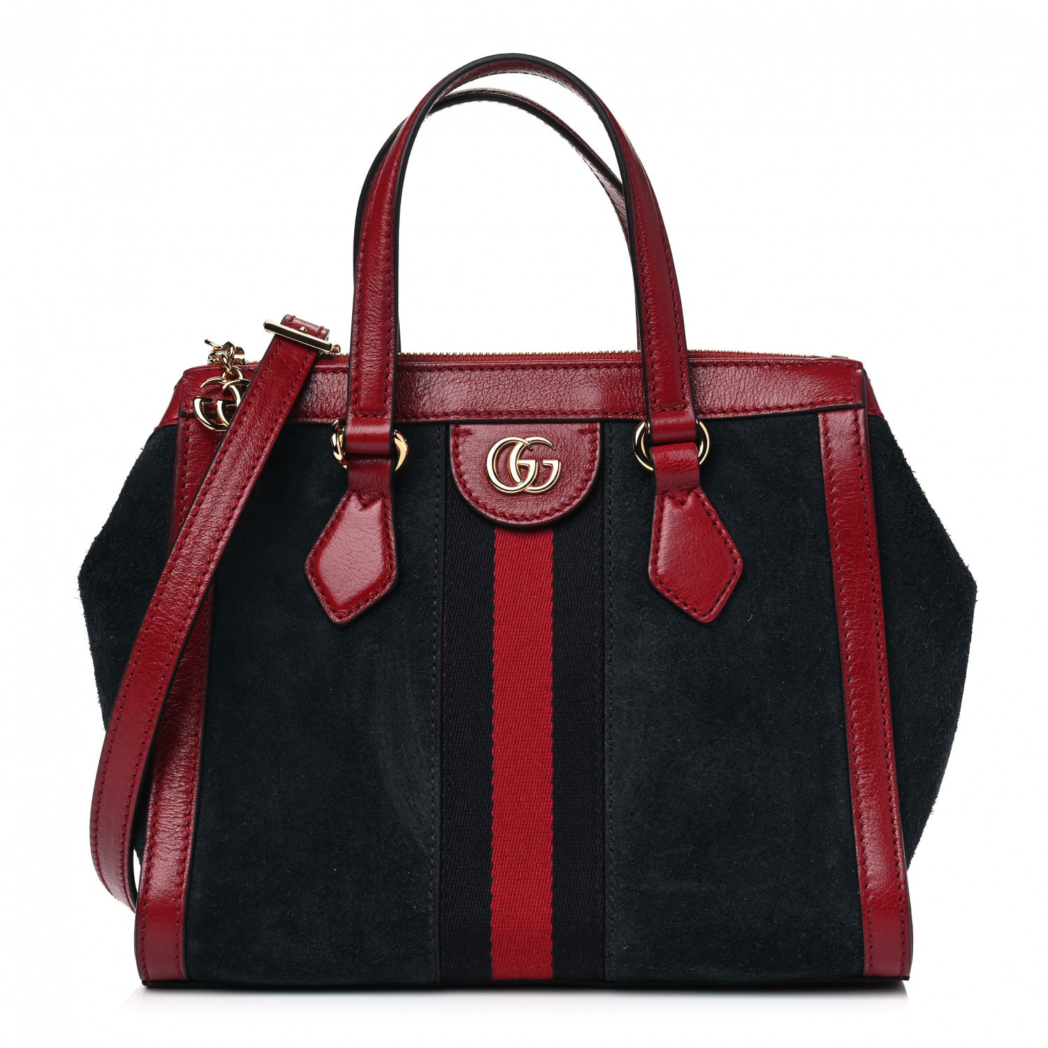 Gucci Suede Calfskin Web Small Ophidia Tote Bag New Blue Romantic Cherry 1 of 4