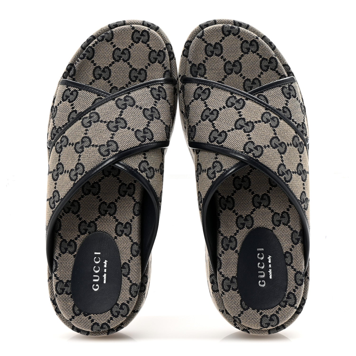 Gucci Monogram Criss Cross Platform Slide Sandals 37 Beige Blue 2 of 10