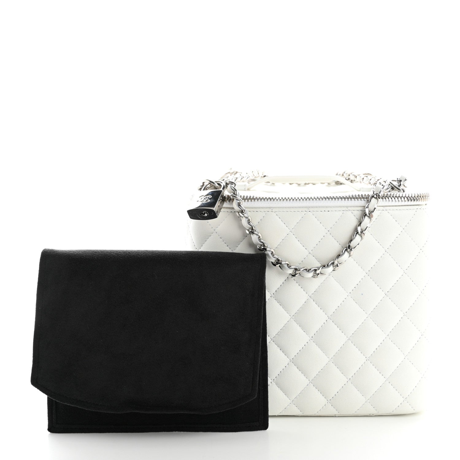Chanel Lambskin Quilted Large Top Handle Jewelry Box With Chain White 3 of 18