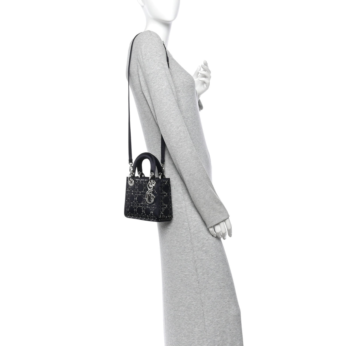 Satin Crystal Cannage Mini Lady Dior Navy