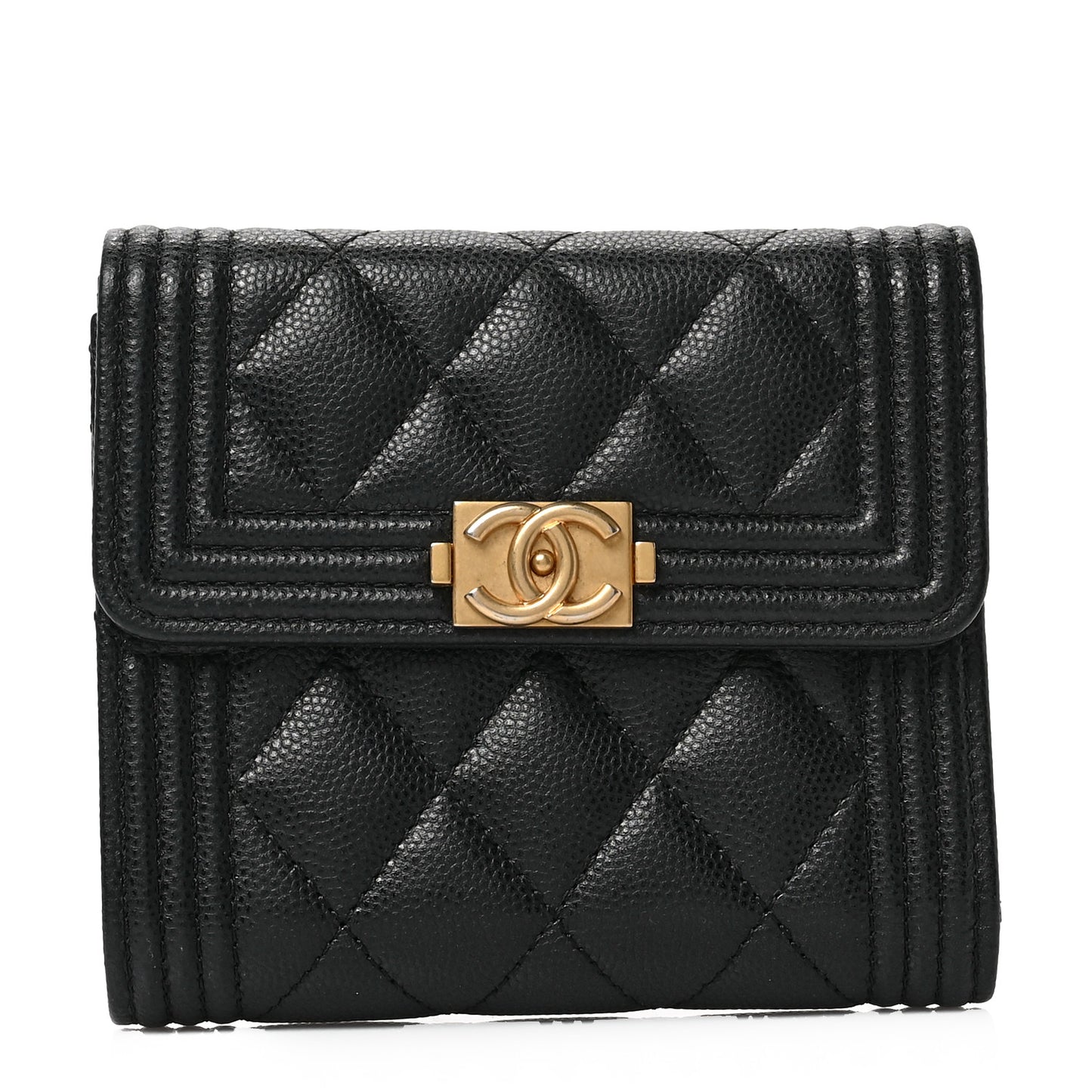Caviar Quilted Compact Boy Wallet Black