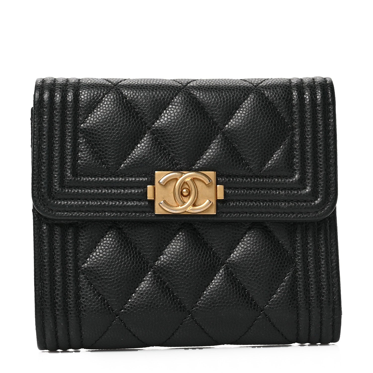 Chanel Caviar Quilted Compact Boy Wallet Black 1 of 6