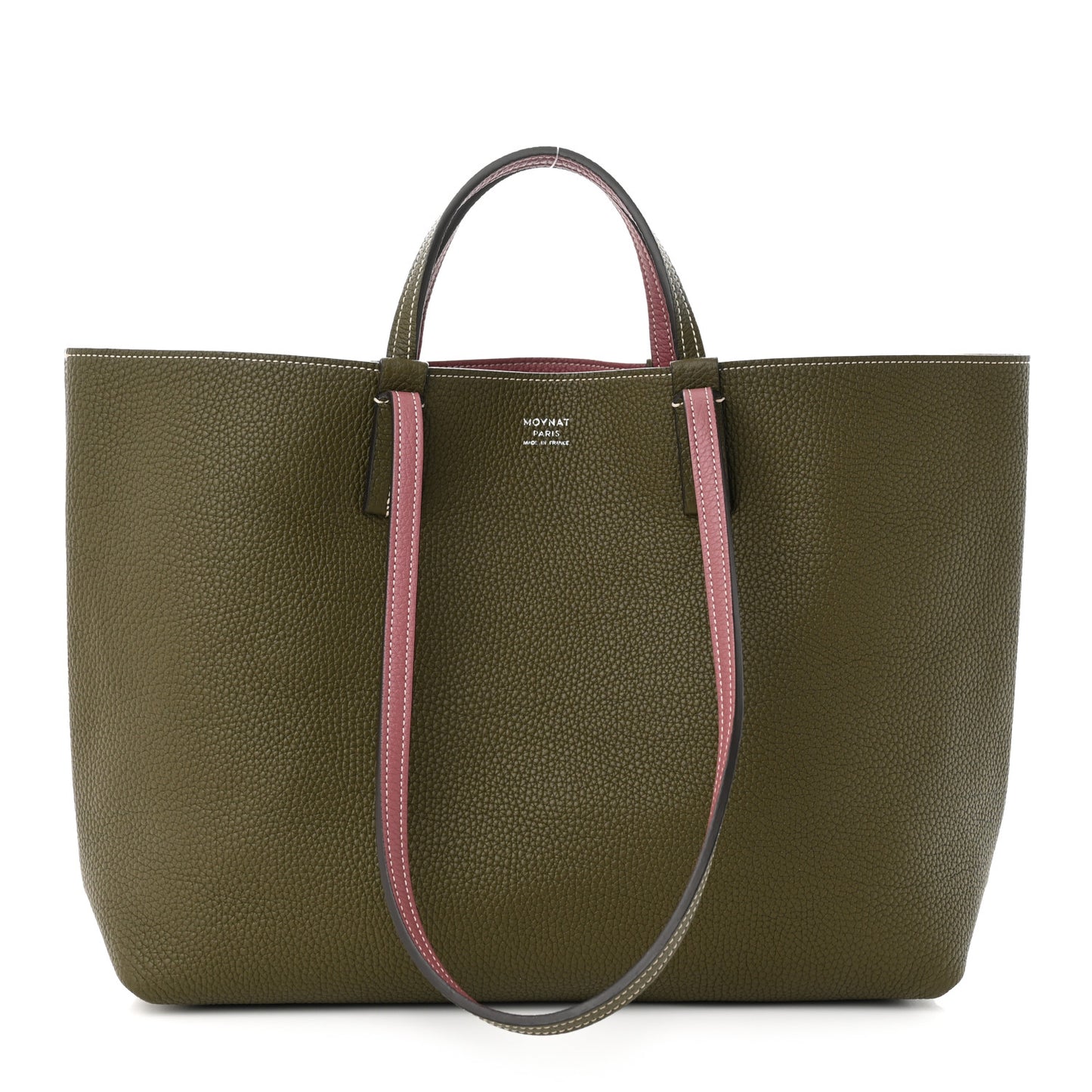 Taurillon Blush Calfskin Reversible Tote Dark Green Pink