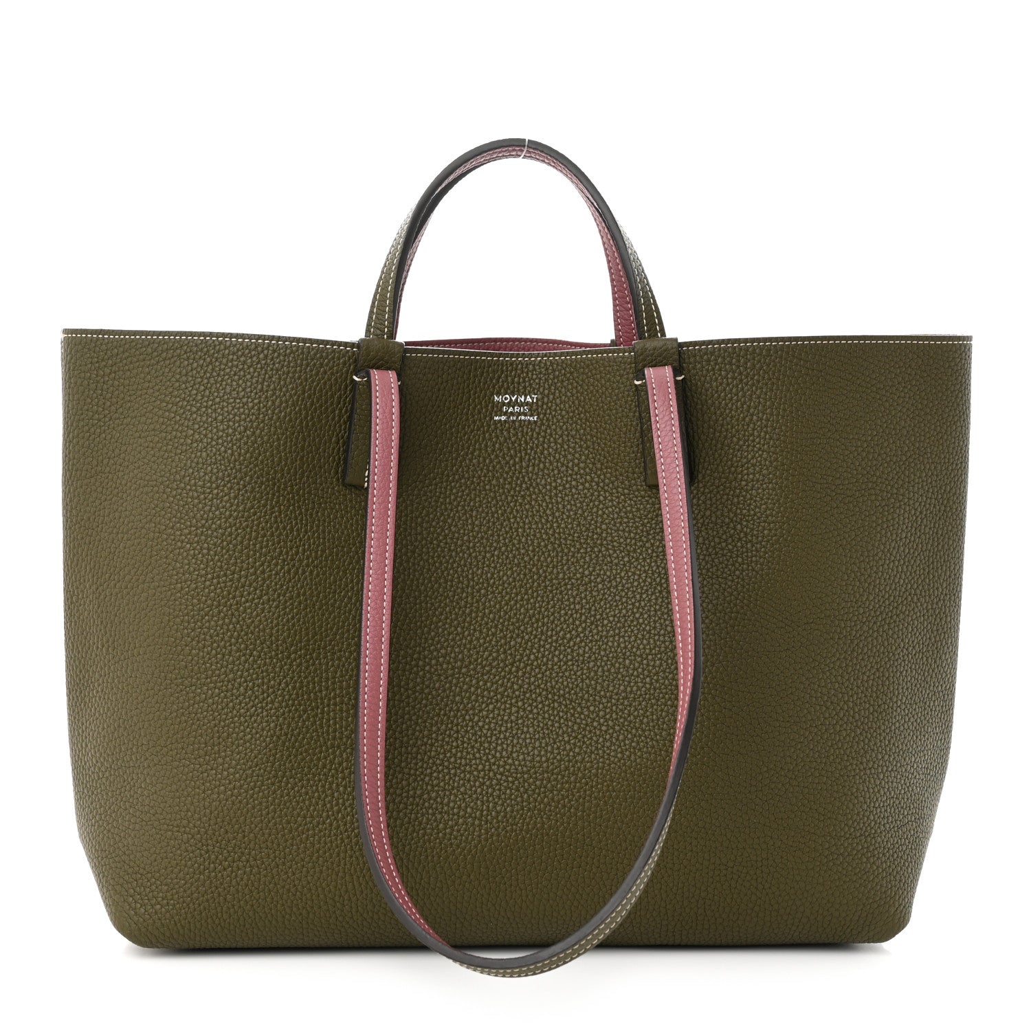 Moynat Taurillon Blush Calfskin Reversible Tote Dark Green Pink 3 of 16